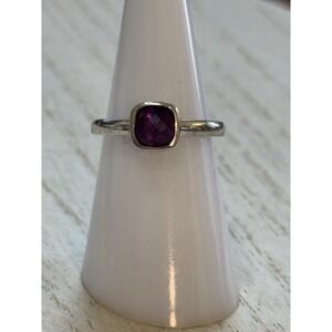 925 Sterling Silver Vintage Bezel Set Purple Amethyst Solid‎ Band Ring Size 6.25